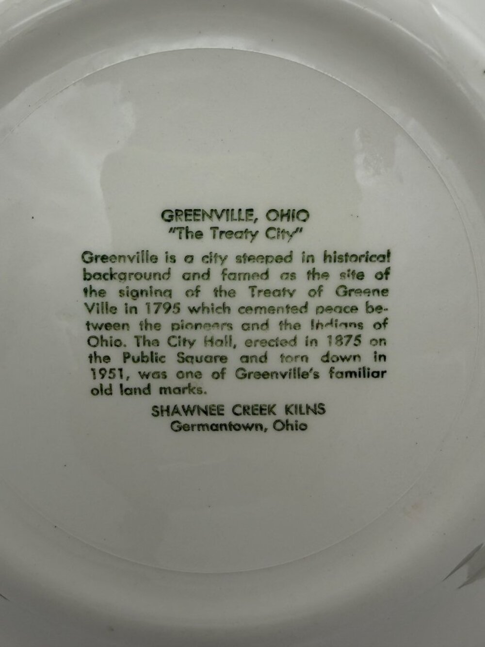 Vintage Greenville Ohio Treaty City Shawnee Creek Kilns Collector Plate 10in USA - Picture 3 of 8